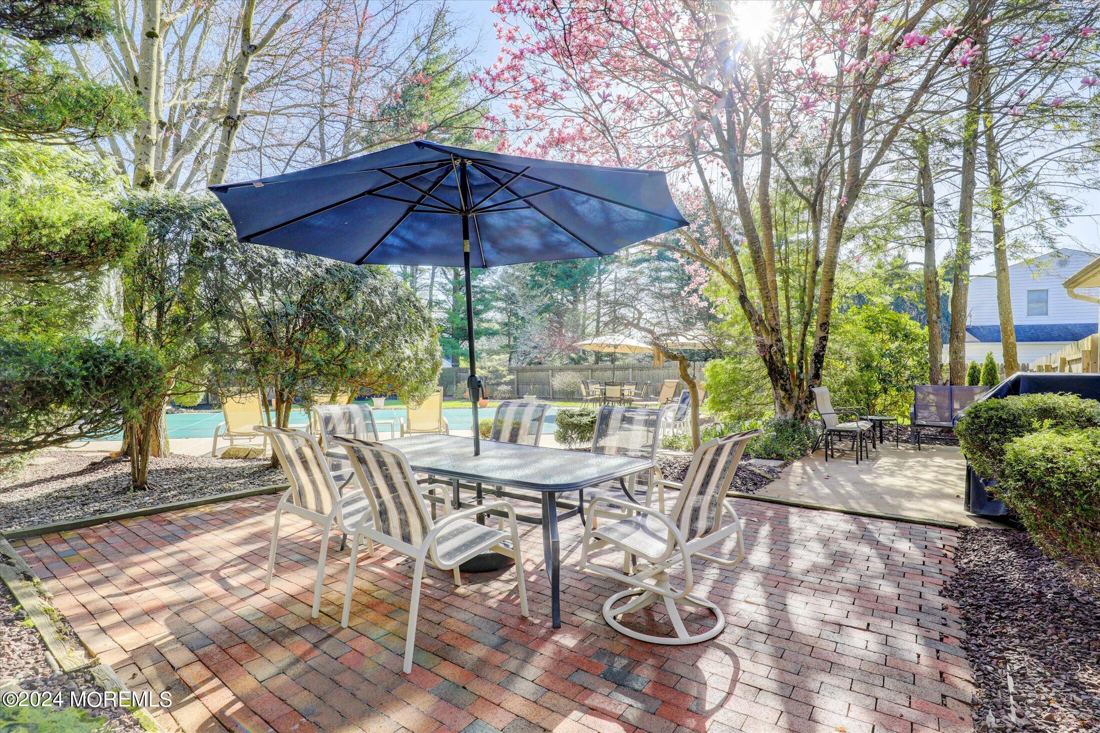 31 Shady Lane Freehold, NJ 07728 - Photo 39 of 40 a view of patio with chairs and table under an umbrella