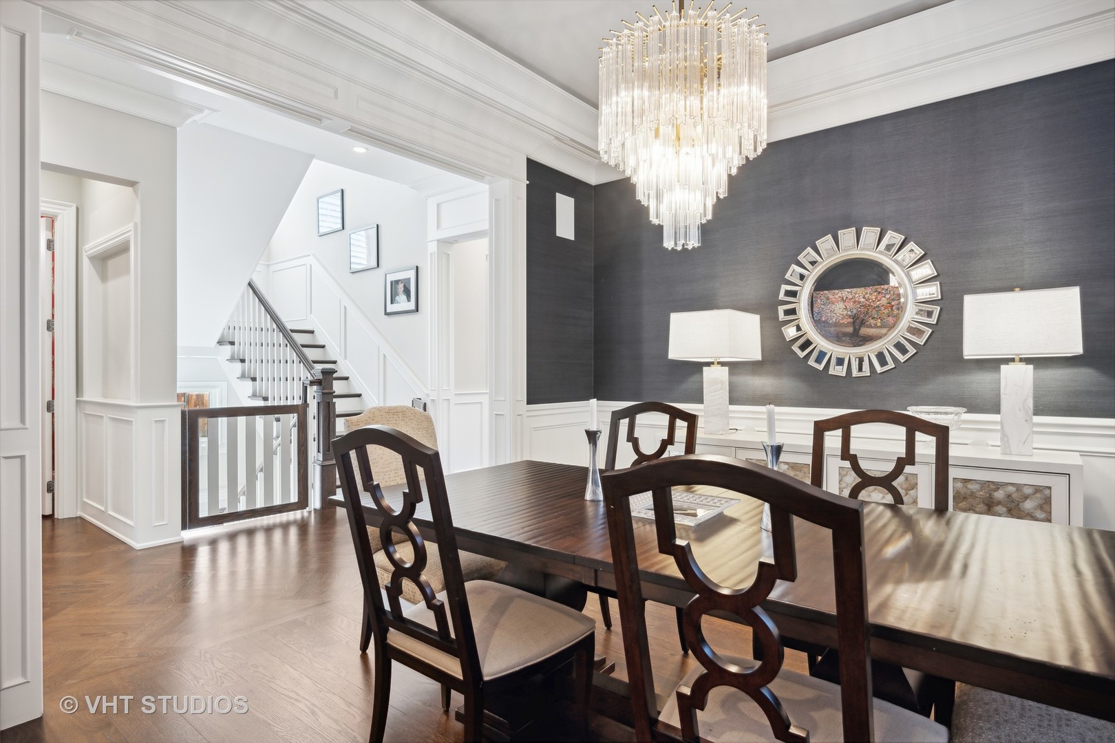 814 17th Street Wilmette, IL 60091 - Photo 6 of 51 a view of a dining room with furniture a chandelier and wooden floor