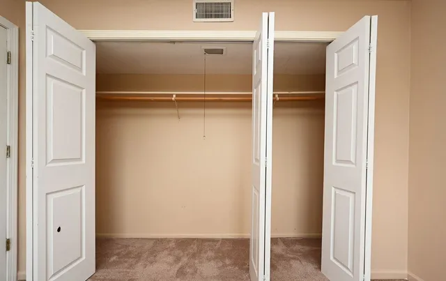 a view of walk in closet with empty racks