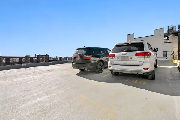 a view of a car in the parking lot