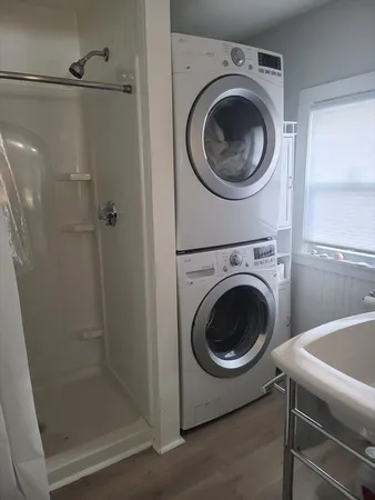 a utility room with dryer and washer