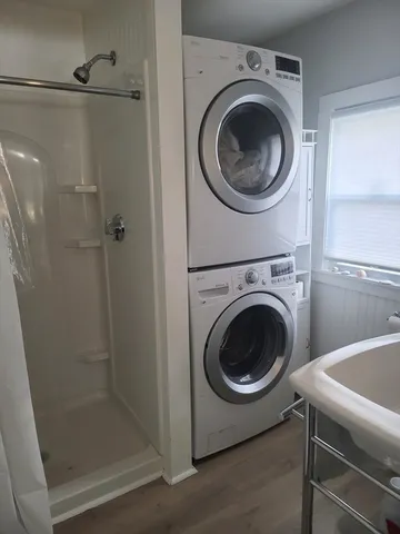 a utility room with dryer and washer