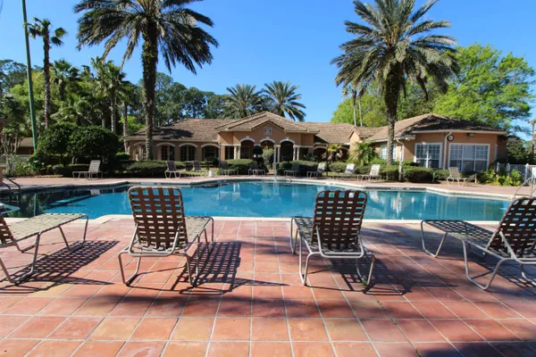 an outdoor space with seating
