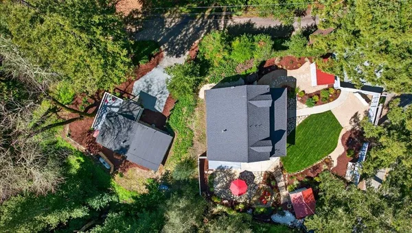 an aerial view of a house
