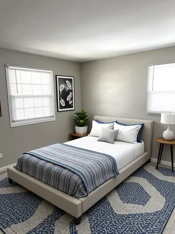 a bedroom with a large bed and a window