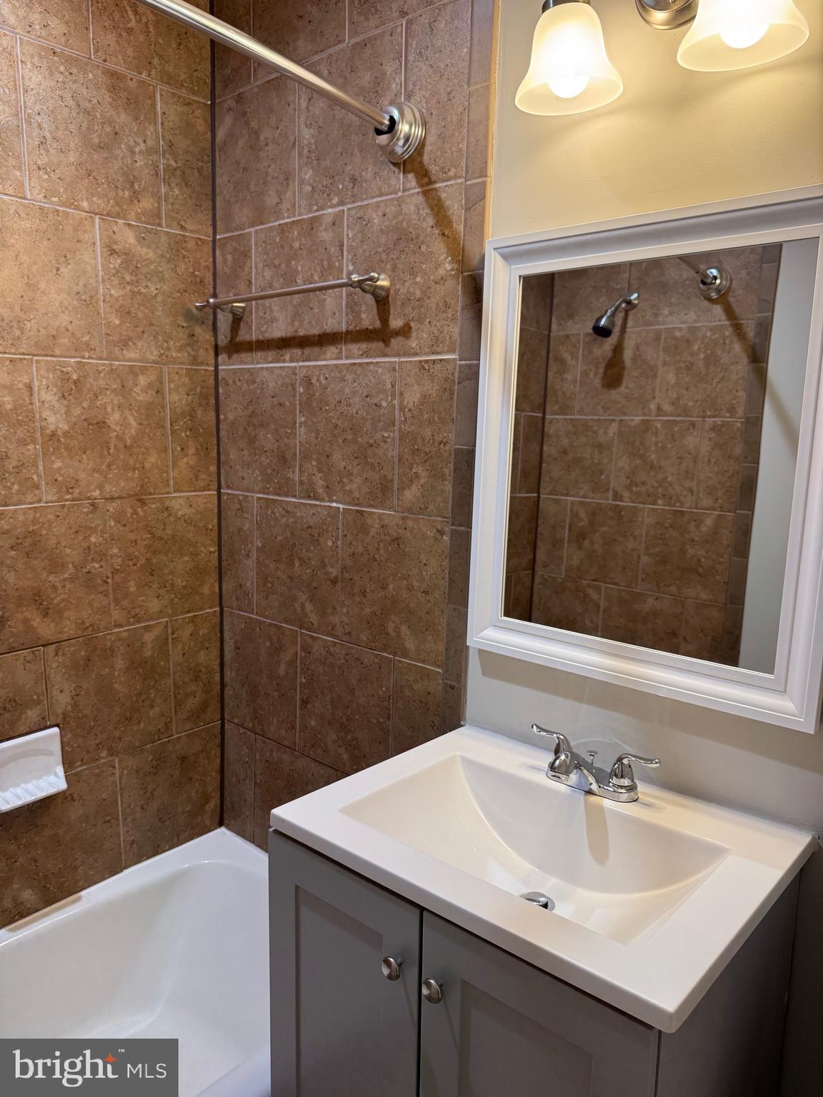 3817 Swann Road, Unit 302 Suitland, MD 20746 - Photo 17 of 26 a bathroom with a sink mirror and shower