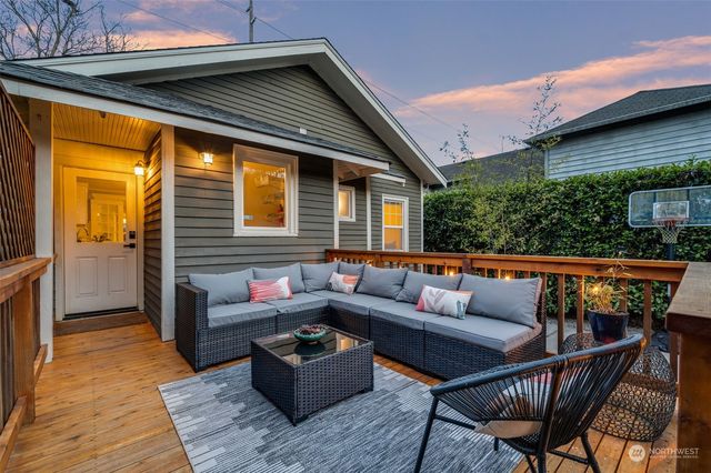 a view of sitting space on wooden deck