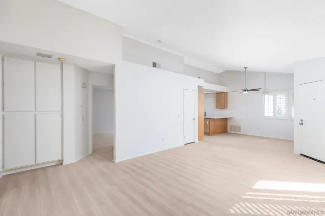 a view of a big room with closet and windows
