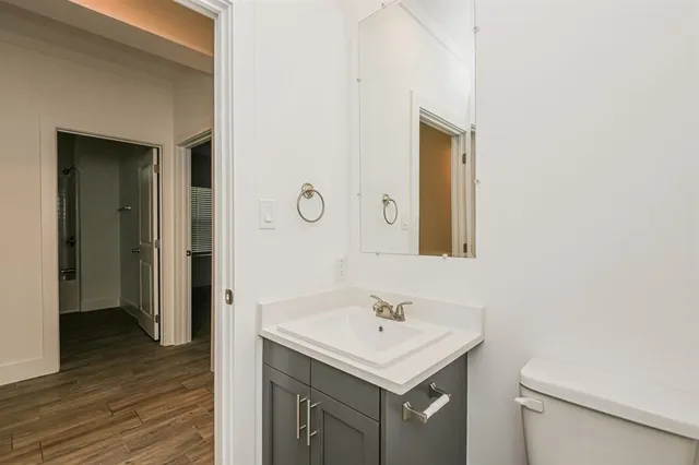 a bathroom with a sink toilet and vanity