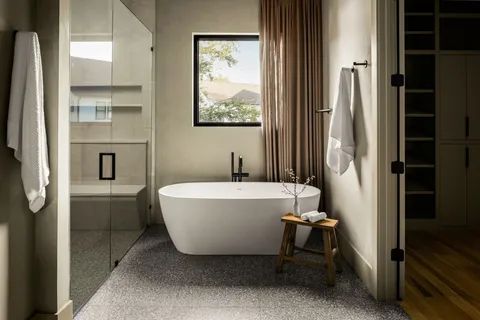 a bathroom with a bathtub