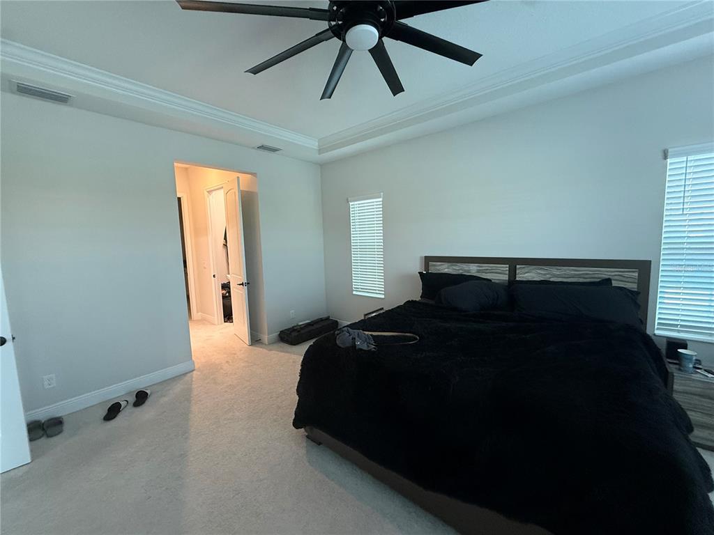 10958 Rustic Timber Loop San Antonio, FL 33576 - Photo 32 of 48 a bedroom with a bed and a chandelier
