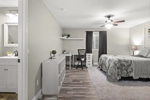 a view of a lake with a yard