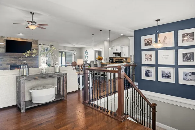 a view of an entryway with wooden floor