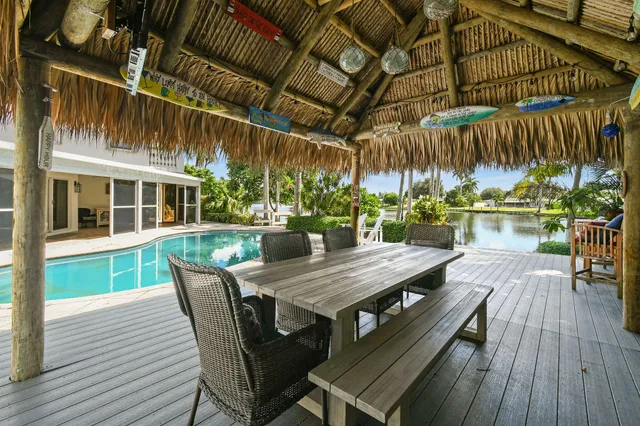 a view of a table and chairs in patio