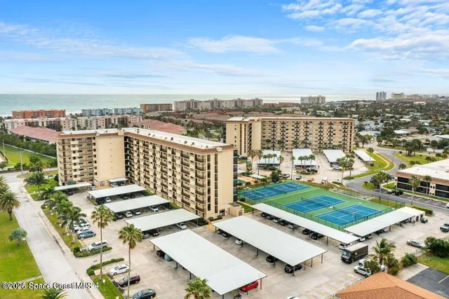 a view of a terrace with a city view