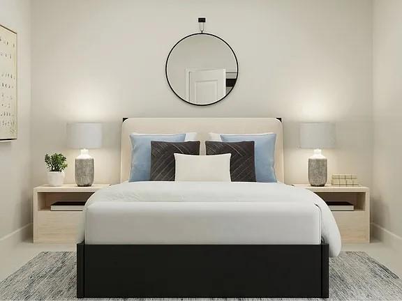 208 Eden View Bend Raleigh, NC 27610 - Photo 13 of 14 a bedroom with a bed a mirror and a potted plant on table