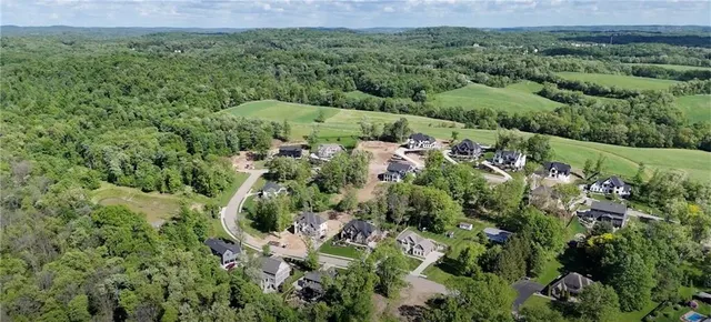 an aerial view of a houses with a yard
