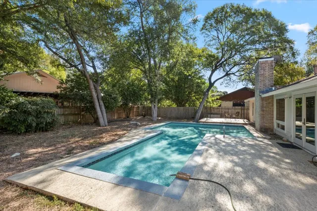 a view of a yard with plants and a barbeque