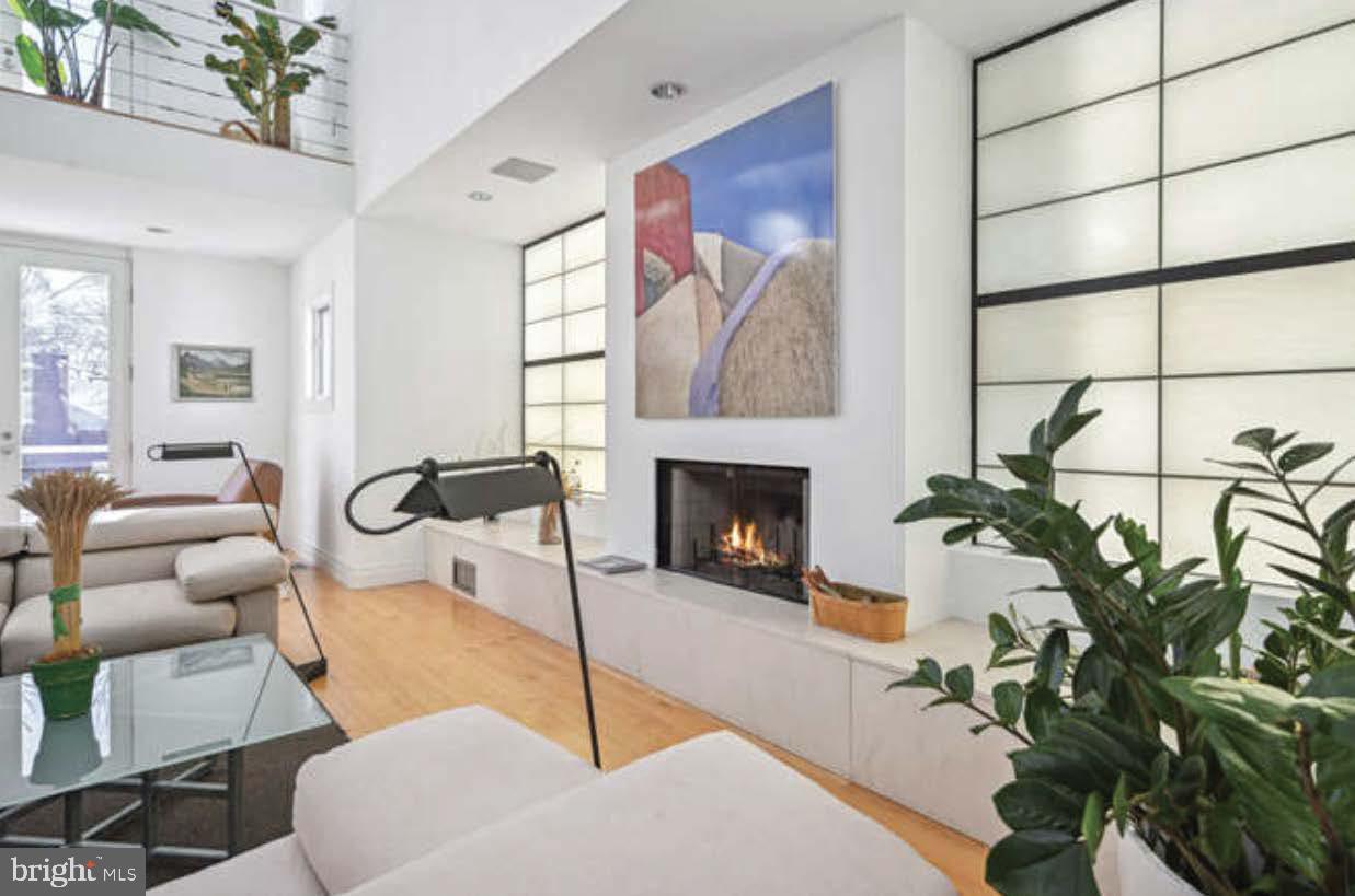 4527 Q Place Northwest Washington, DC 20007 - Photo 19 of 54 a living room with furniture a fireplace and a potted plant