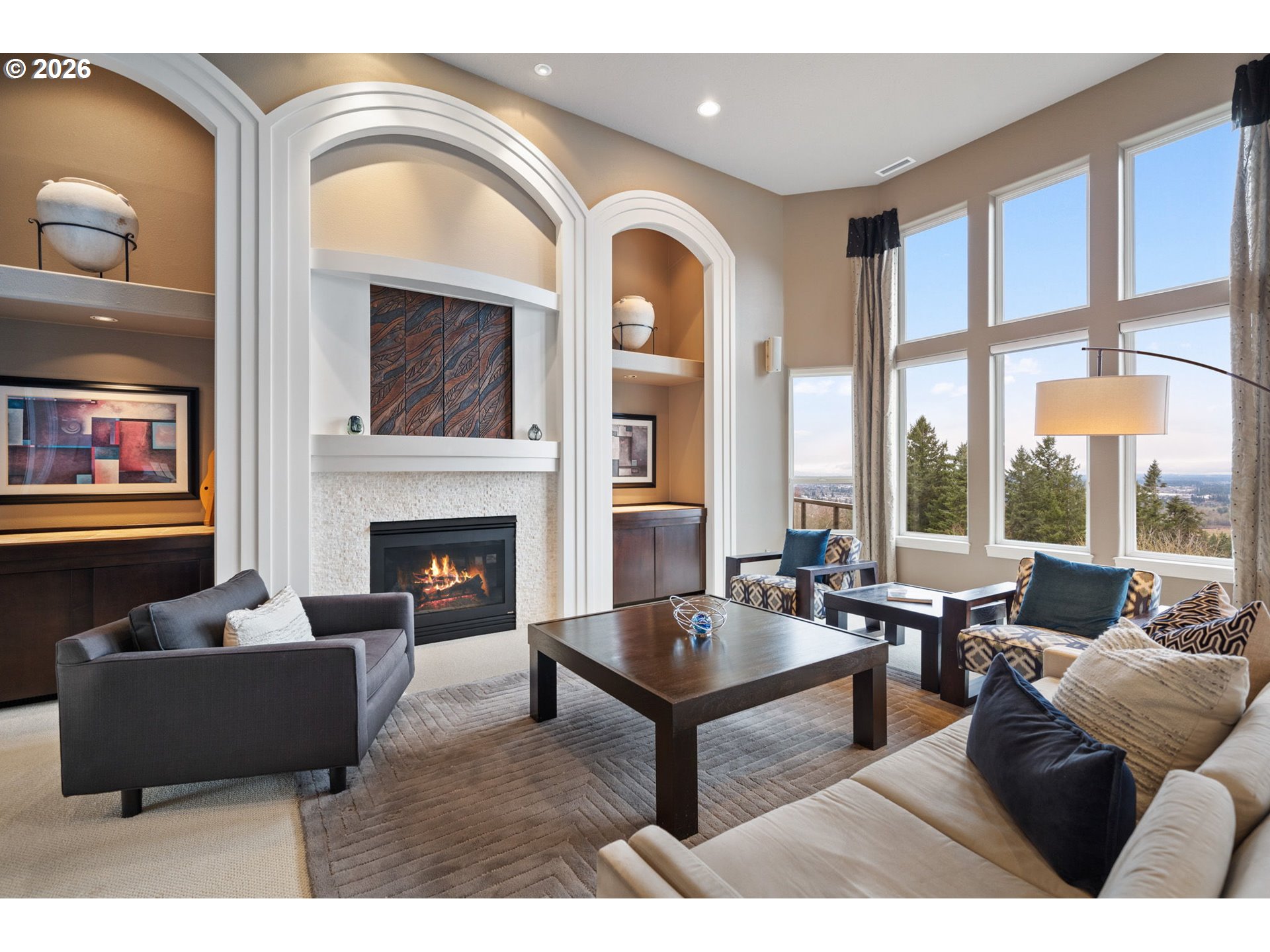 2305 Northwest Douglas Street Camas, WA 98607 - Photo 10 of 46 a living room with furniture fireplace and a large window