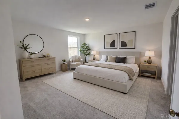 a bedroom with a bed and closet