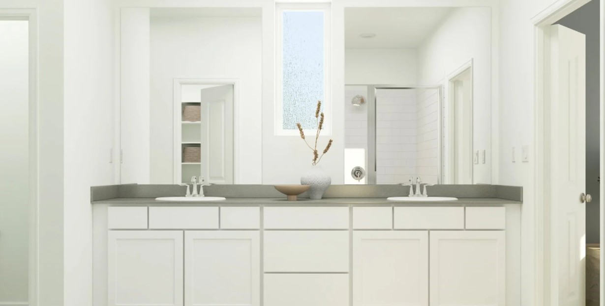 8207 Holly Blue Drive Rosharon, TX 77583 - Photo 17 of 28 a bathroom with a granite countertop sink and a mirror