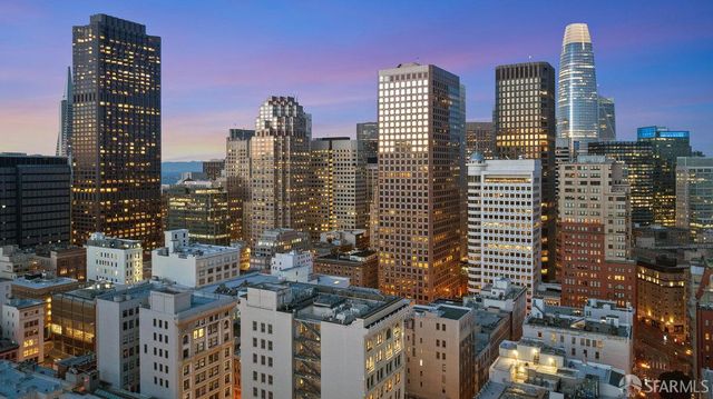 a city view with tall buildings