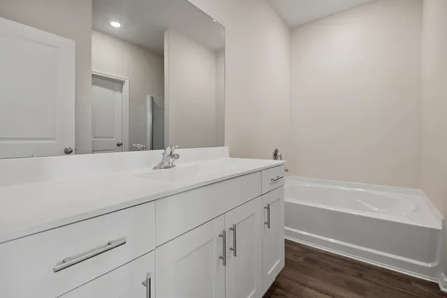 a bathroom with a sink and a bathtub
