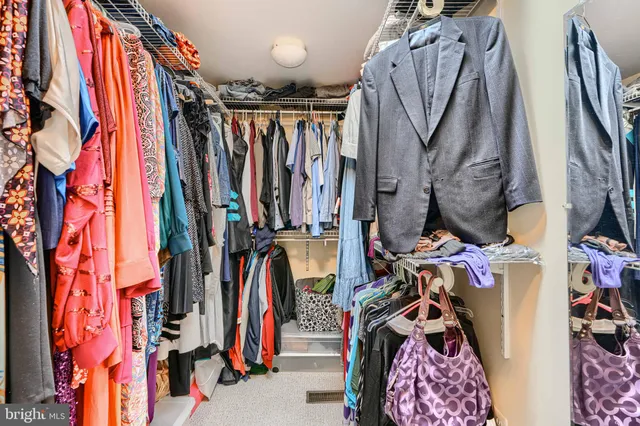 a view of walk in closet with clothes