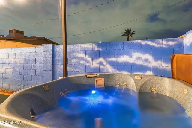 a view of a bathtub in a bathroom