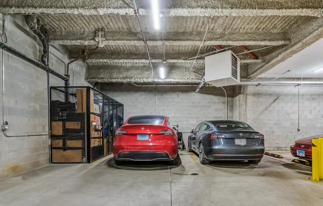 a car parked in a garage
