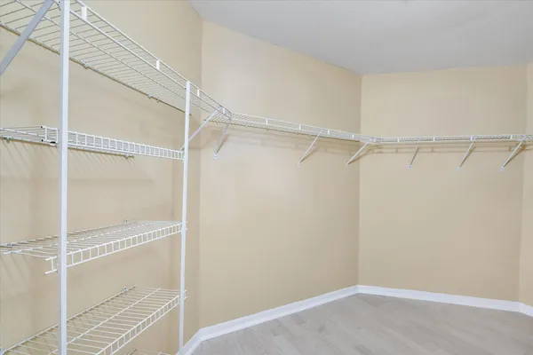 a view of an empty walk in closet