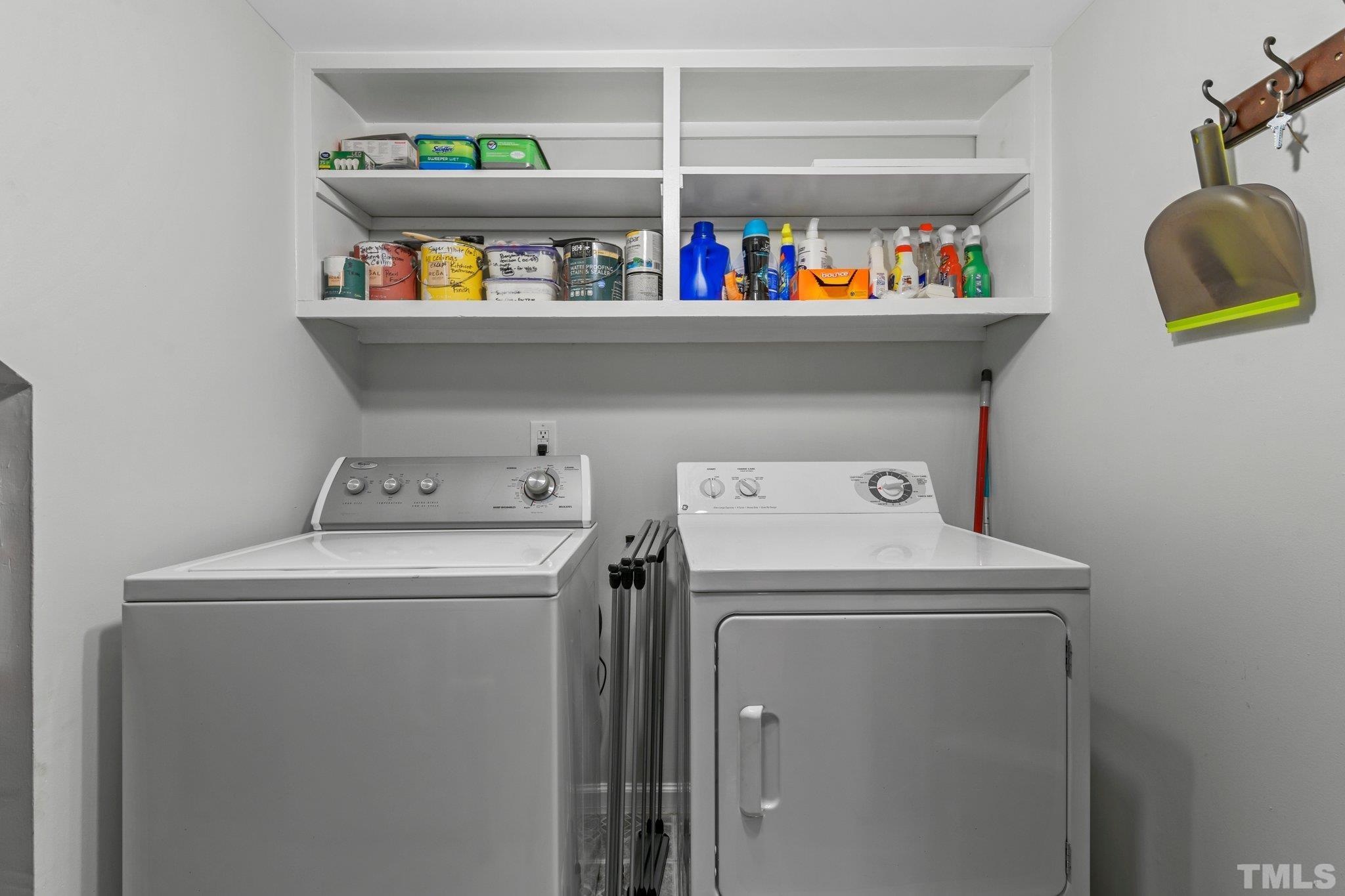 1502 Edgeside Court Raleigh, NC 27609 - Photo 10 of 27 Laundry Room on main floor with shelving above and built in storage on the side as well.