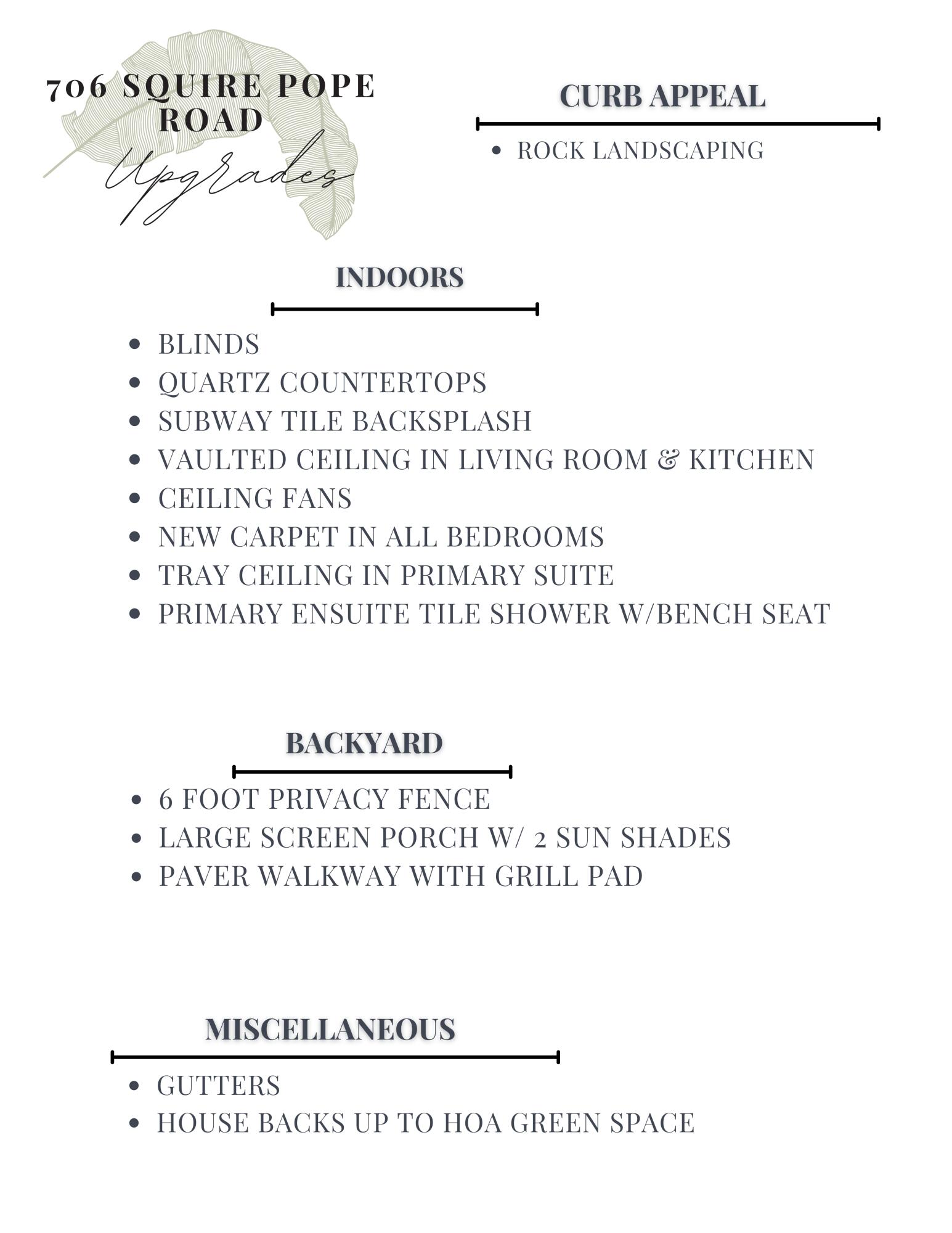 706 Squire Pope Road Summerville, SC 29486 - Photo 27 of 52 Upgrade Sheet