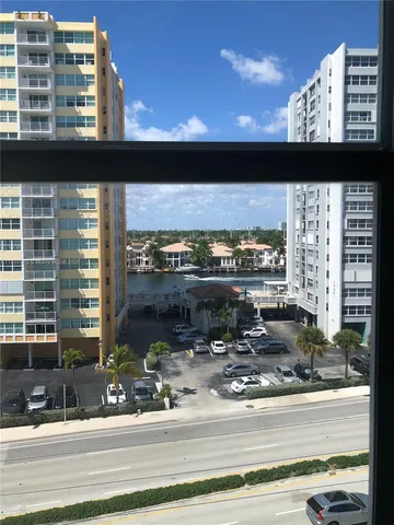 a view of a building from a window