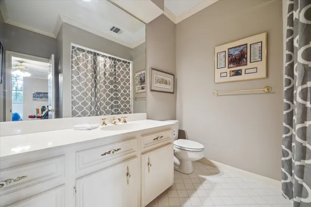 a bathroom with a sink a toilet and a large mirror