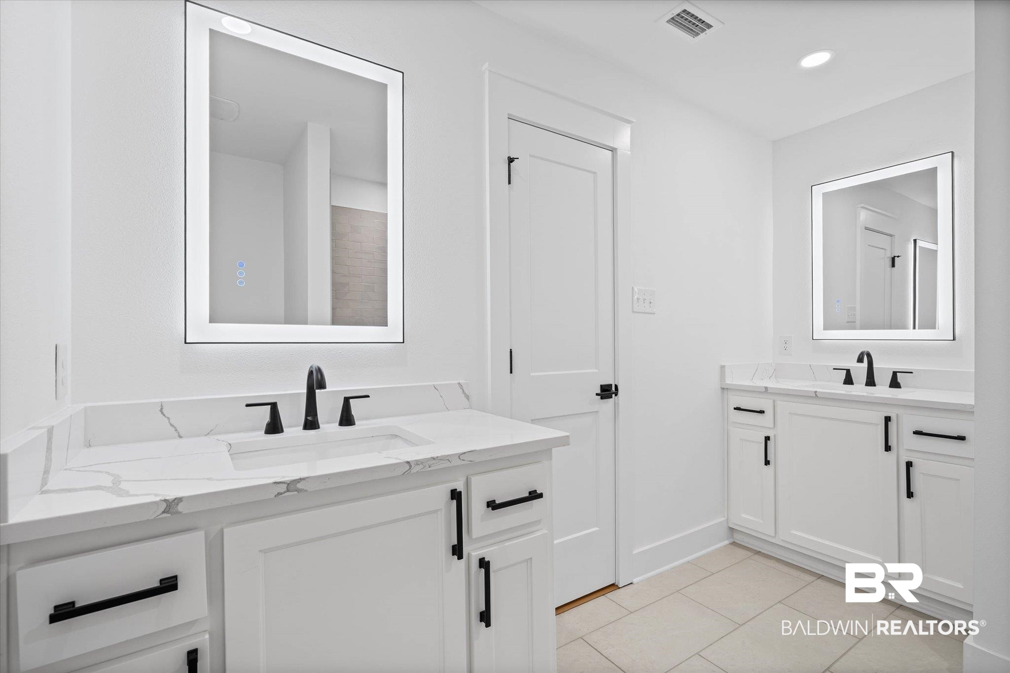 11 Schwaemmle Drive Mobile, AL 36608 - Photo 23 of 32 Full bath featuring two vanities, light tile patterned floors, and recessed lighting