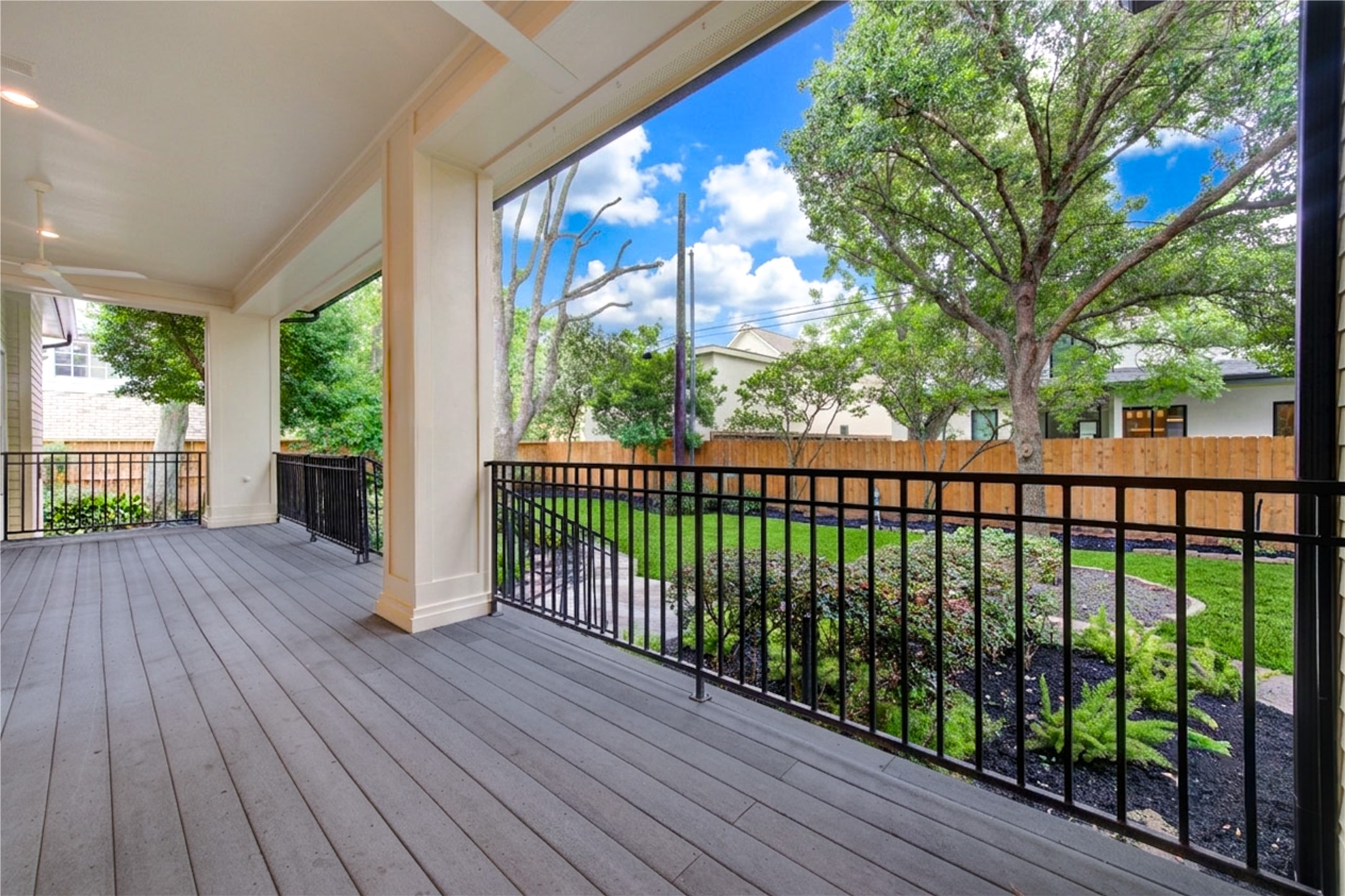 4615 Laurel Street Bellaire, TX 77401 - Photo 48 of 48 Enjoy this outdoor space and views of a fabulous backyard. No flooding, but owner installed a sump-pump to drain yard faster. lattice work around crawl space has been redone by current owner as well.