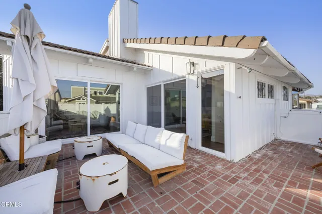 a view of a terrace with a water fountain