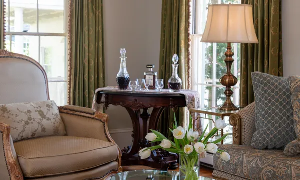 a living room with furniture and a window