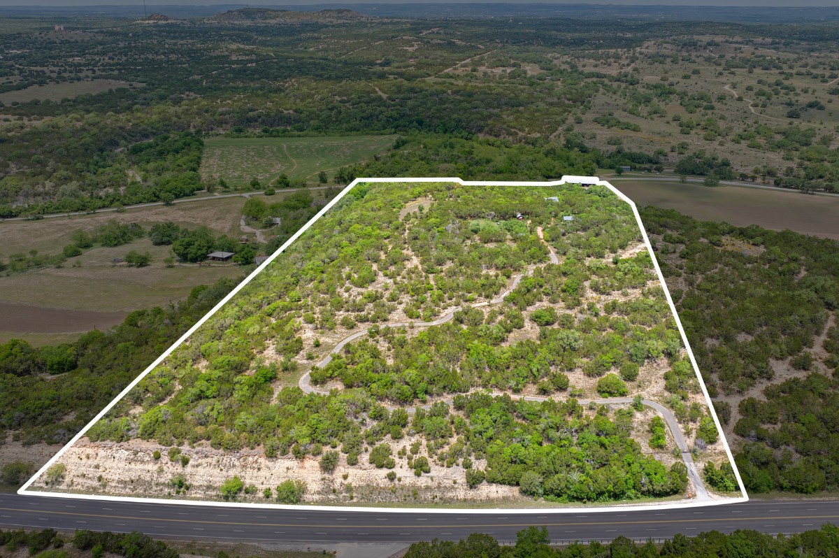 17 September Ridge Johnson City, TX 78636 - Photo 5 of 40 Aerial view of property and surrounding area featuring property boundaries highlighted