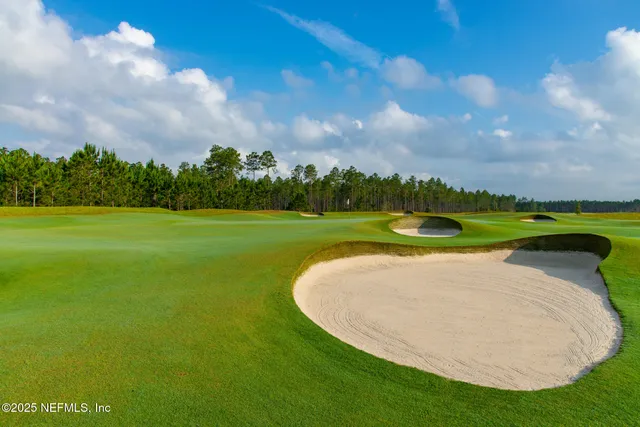 a view of a golf course with a lake