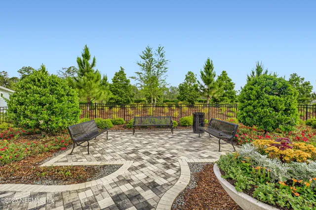 a view of a park with large trees