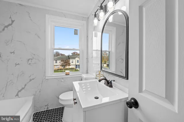 a bathroom with a sink a toilet and a bathtub