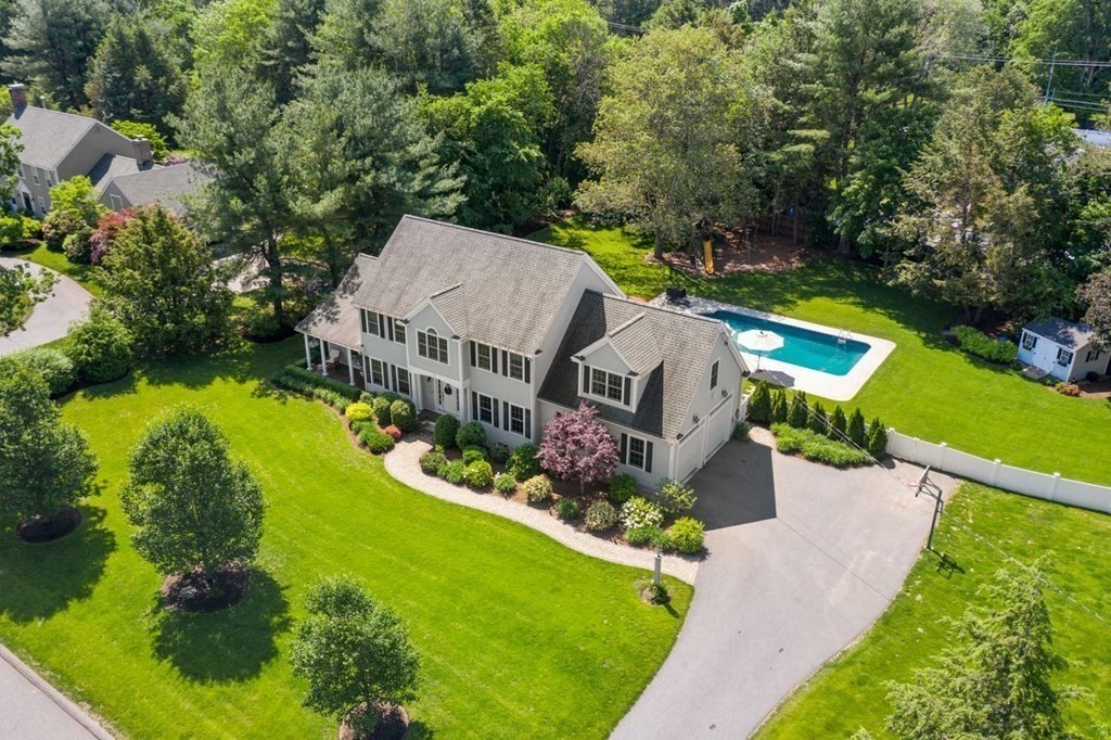 1 Hawes Road Sudbury, MA 01776 - Photo 2 of 38 an aerial view of a house with swimming pool a yard and outdoor seating