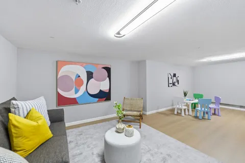 a view of a garage with furniture