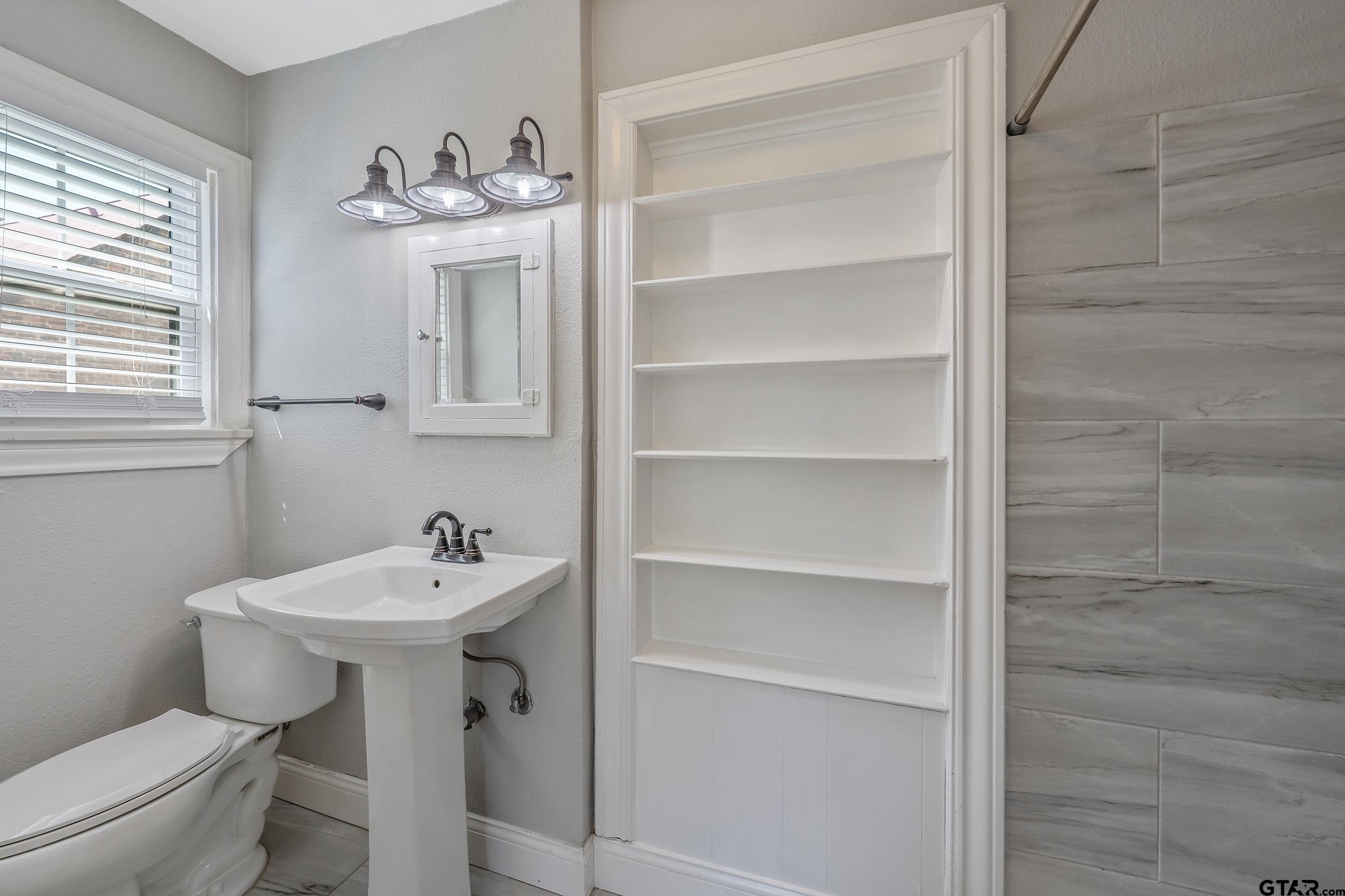 434 South Vine Avenue Tyler, TX 75702 - Photo 17 of 29 a bathroom with a sink a toilet and a mirror