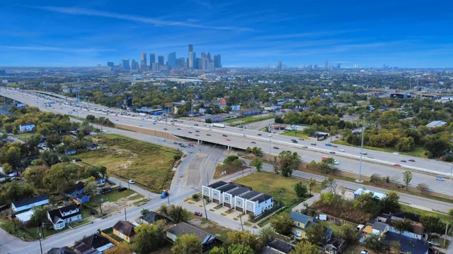 a view of a city with tall buildings