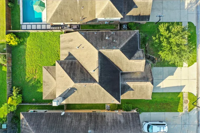 an aerial view of a house