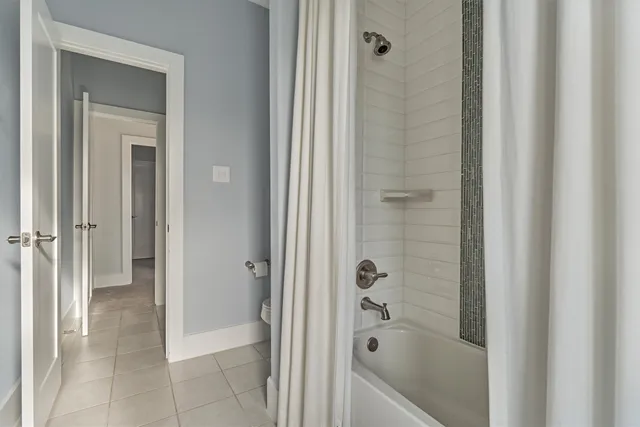 a bathroom with a bathtub